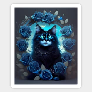 Cat with Roses - Modern digital art Sticker